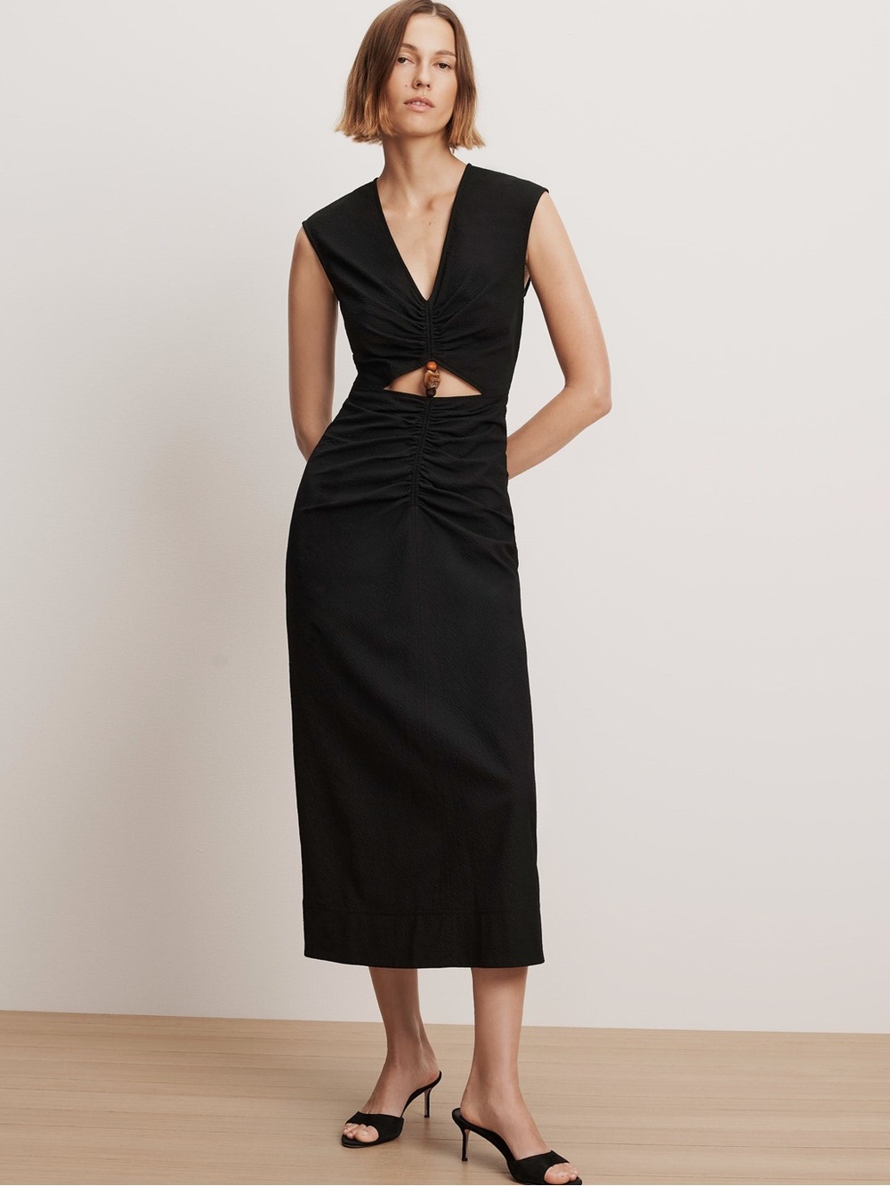 NWOT Veronica Beard Marisabel Cutout Dress - Black Stretch-Cotton Pencil Dress